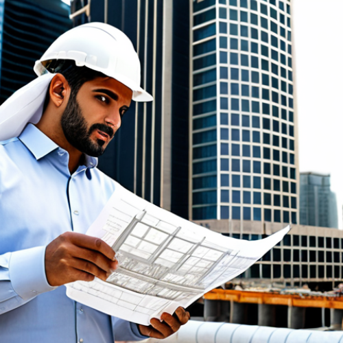 Home 20 **
"A professional Arab architect, fully clothed in modest business attire, reviewing blueprints on a construction site with a modern skyscraper in the background, safe for work, appropriate content, perfect anatomy, natural proportions, family-friendly, high-quality rendering."
**