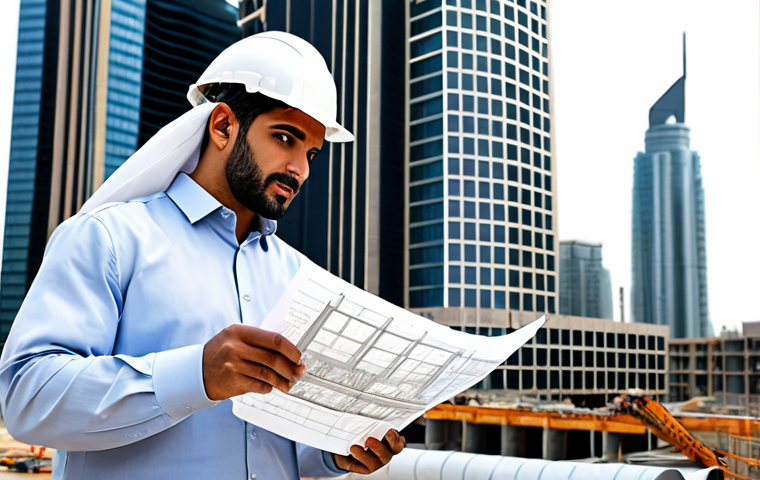 **
"A professional Arab architect, fully clothed in modest business attire, reviewing blueprints on a construction site with a modern skyscraper in the background, safe for work, appropriate content, perfect anatomy, natural proportions, family-friendly, high-quality rendering."
**