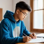 사진 자격증 관련 학습 커뮤니티 추천 - **Prompt:** A young, enthusiastic male student, around 17 years old, is seated at a minimalist desk ...